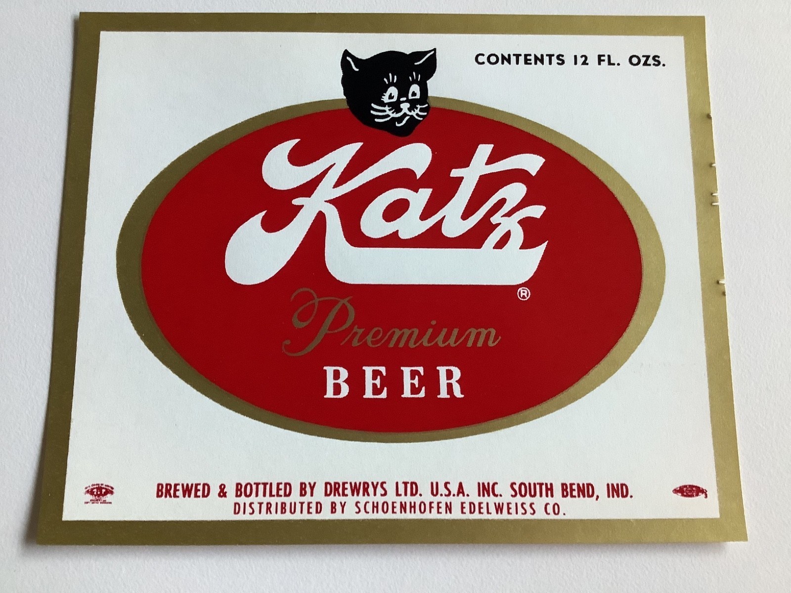 KATZ BEER LABEL, DREWRYS BREWING CO VINTAGE 1960s BLACK KITTY CAT HALLOWEEN KATZ BEER LABEL, DREWRYS BREWING CO VINTAGE 1960s BLACK KITTY CAT HALLOWEEN