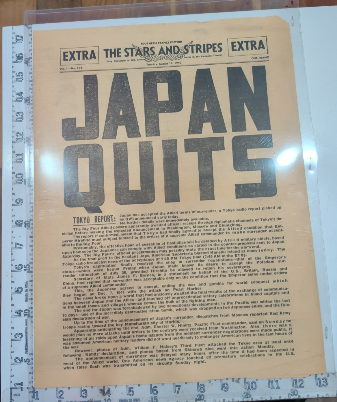 1945 Stars and Stripes EXTRA JAPAN QUITS WWII Southern France Complete 1945 Stars and Stripes EXTRA JAPAN QUITS WWII Southern France Complete