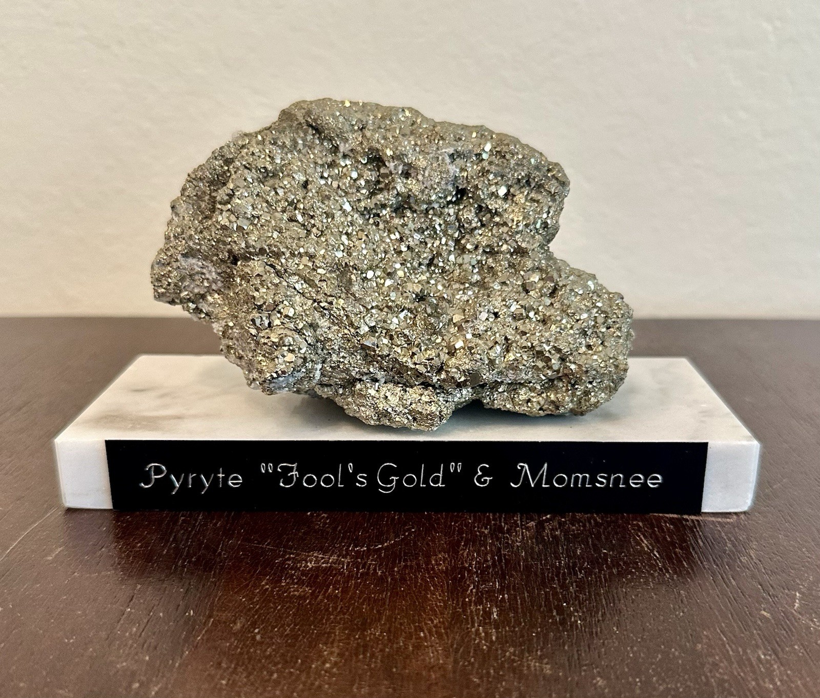 Large Pyrite “Fool’s Gold” Mineral Specimen on Marble Display Base Momsnee