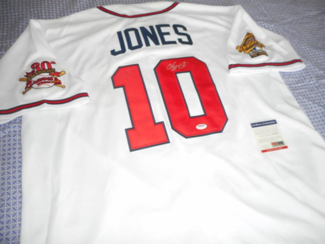 Braves Chipper Jones Signed Sewn Autographed 1995 World Series Jersey COA PSA