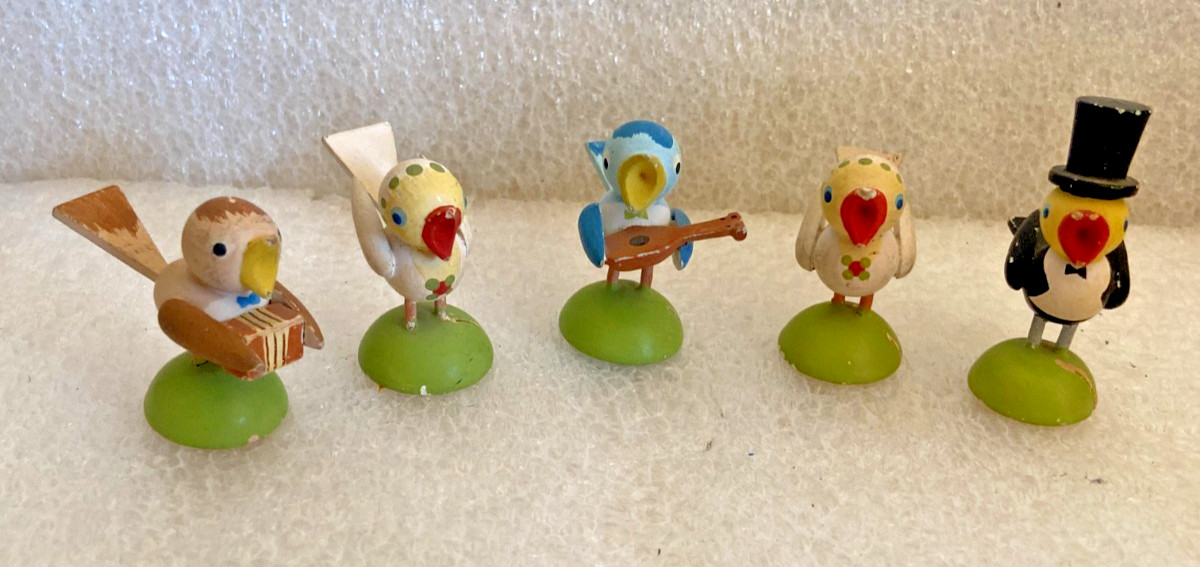 Erzgebirge German Birds Miniature Musical Singing Wood Figures Lot of 5 Vintage Erzgebirge German Birds Miniature Musical Singing Wood Figures Lot of 5 Vintage