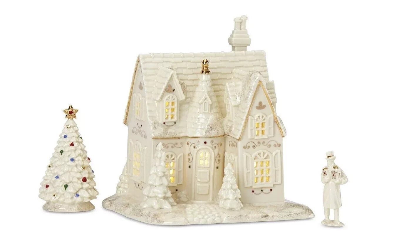 Lenox Mistletoe Park Cottage - 3 Piece Starter Set Man Holding Presents NIB Lenox Mistletoe Park Cottage - 3 Piece Starter Set Man Holding Presents NIB