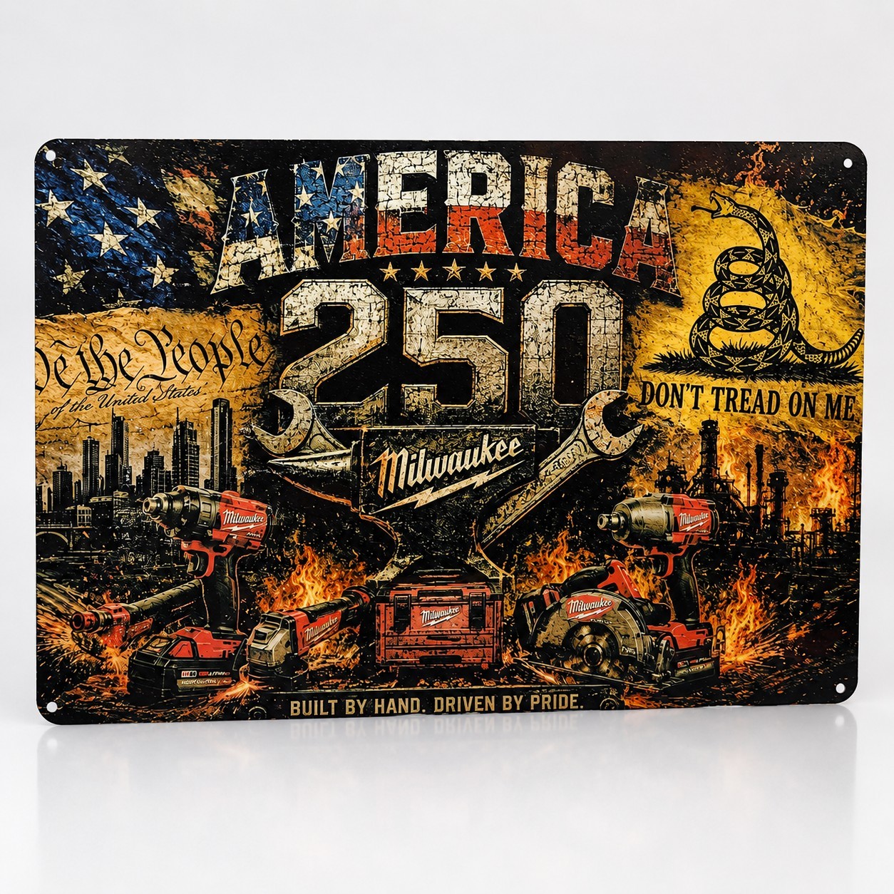 Milwaukee America 250 Patriotic Industrial Metal Sign Wall Mounted Horizontal Milwaukee America 250 Patriotic Industrial Metal Sign Wall Mounted Horizontal