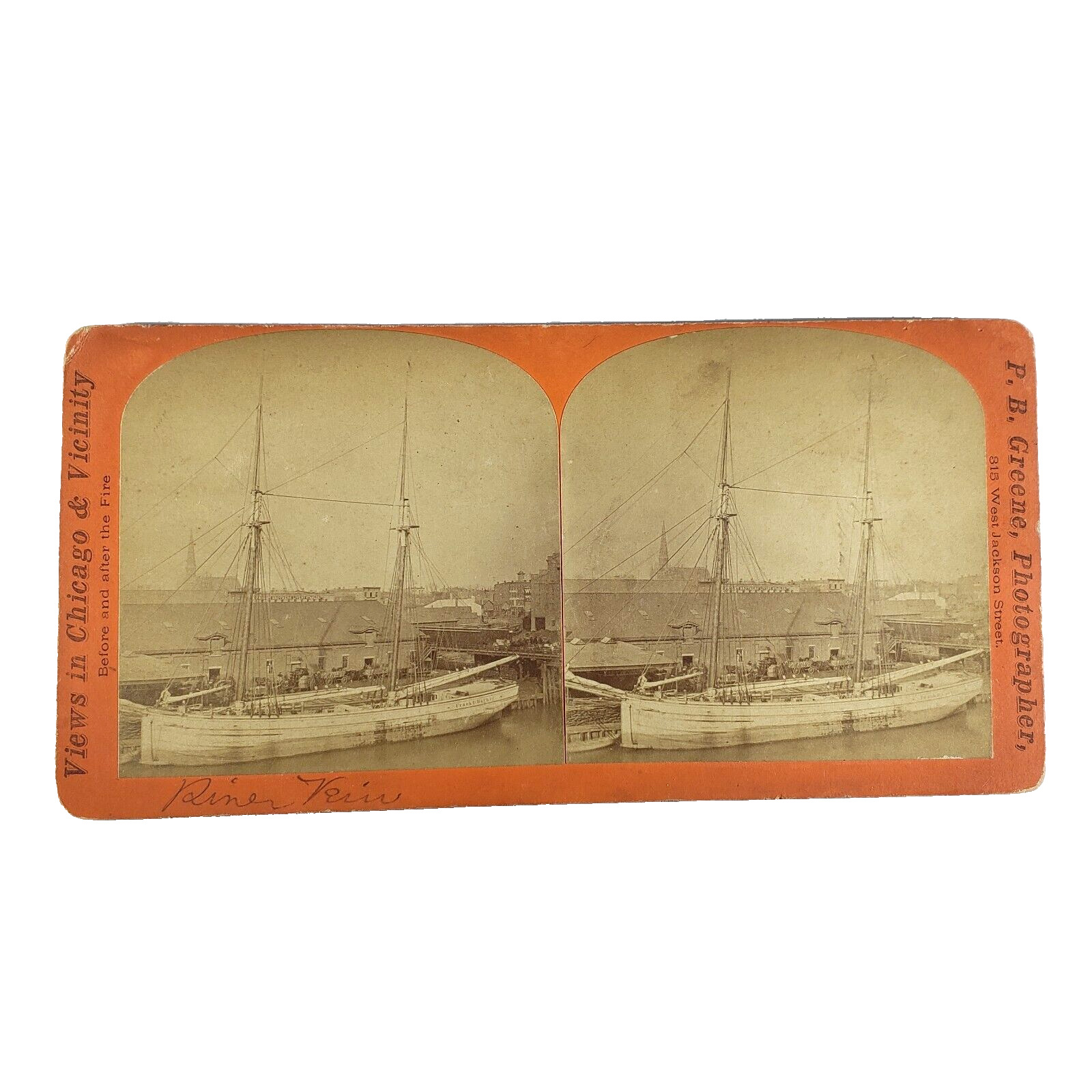 Pre 1871 Chicago Fire River Stereoview Wright Brothers Livery Stables ~ Greene