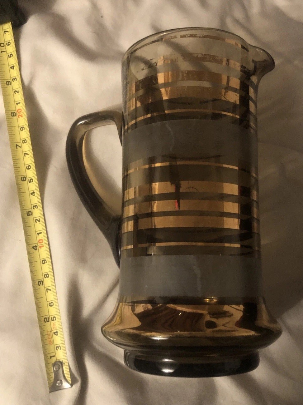 Vintage Gold Stripe Glass Cocktail Pitcher 1960s Vintage Gold Stripe Glass Cocktail Pitcher 1960s