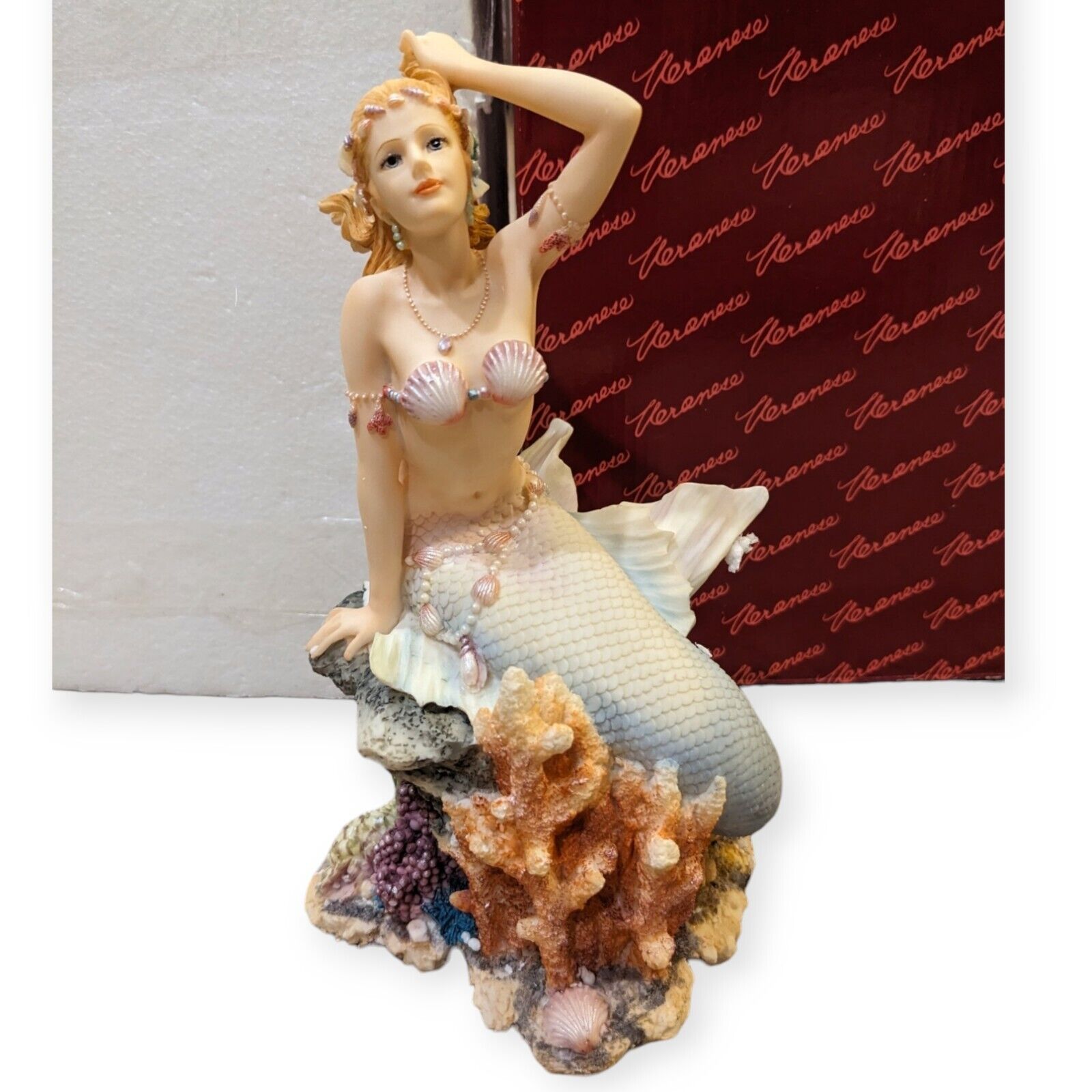 Veronese Mermaid Statue Hand Painted 2002 Coral With Box And Packing