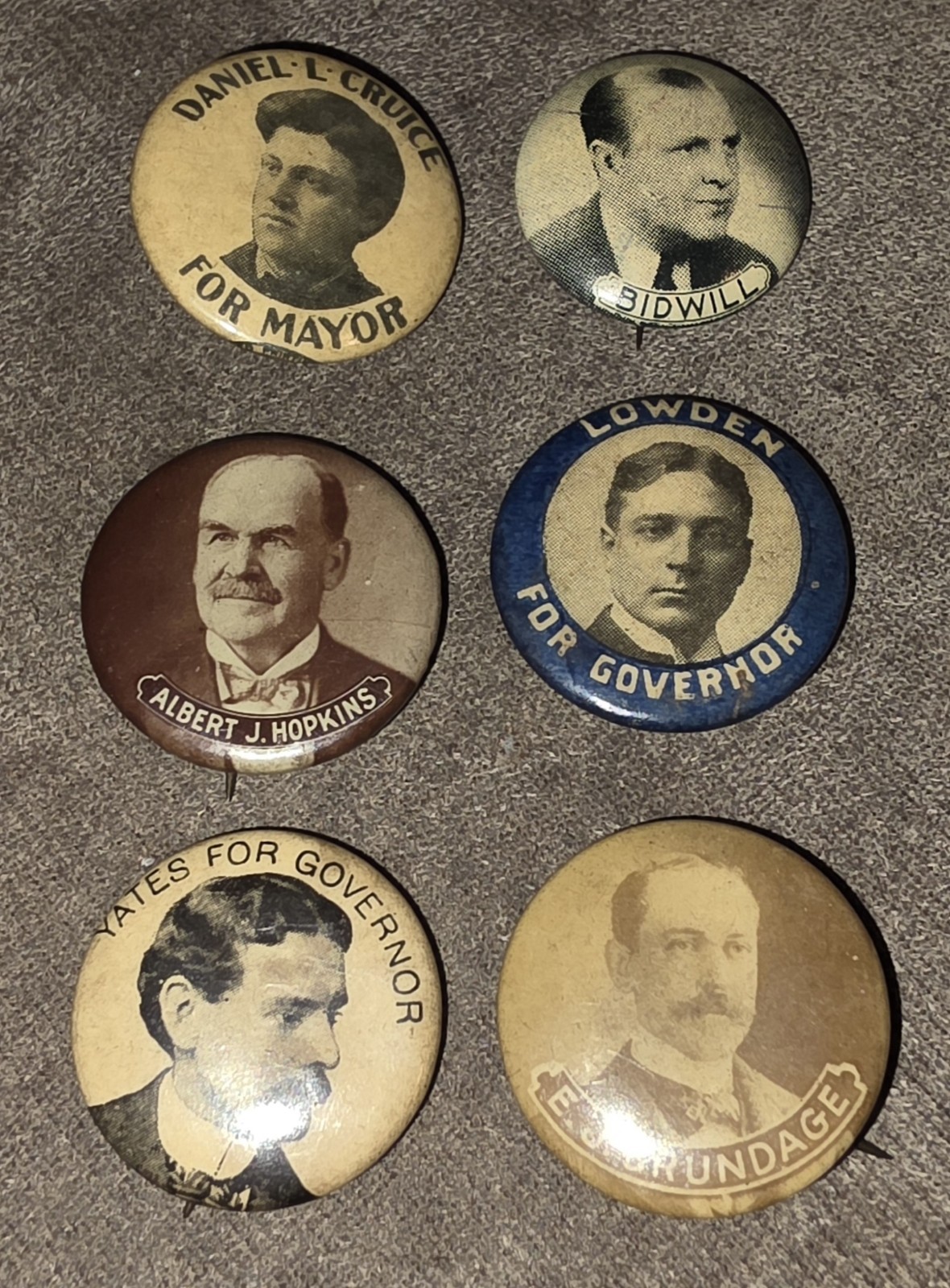Vtg Antique Illinois Political Campaign Pinback Lot (6) Yates Lowden Brundage