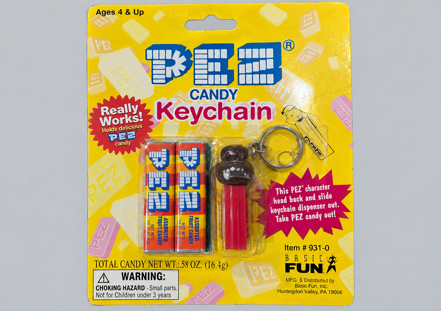 Vintage 1999 Basic Fun PEZ Gorilla Mini Dispenser Keychain 931-0 Original Card Vintage 1999 Basic Fun PEZ Gorilla Mini Dispenser Keychain 931-0 Original Card