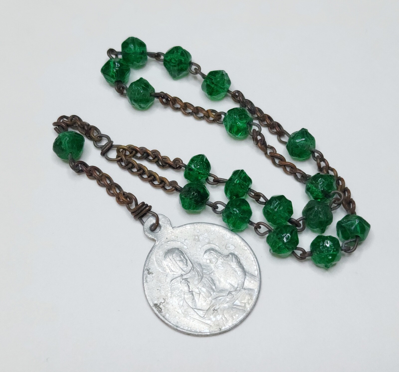 Vintage Saint Anne De Beaupre Catholic Chaplet Green Glass Beads France