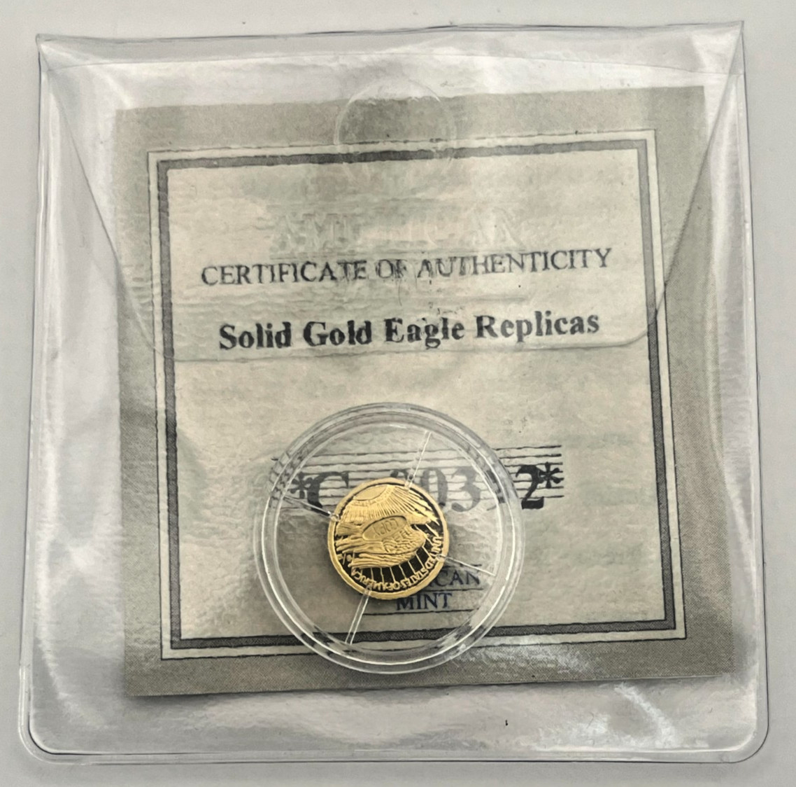 American Mint Solid Gold Eagle Replica 1933 .5 Gram round .585 Gold