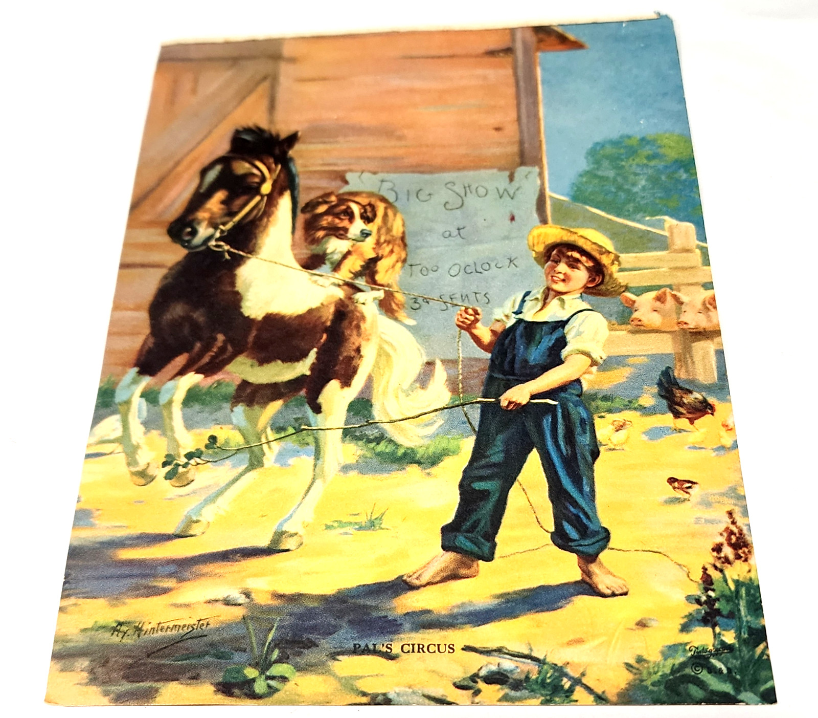 Pals Circus Hy Hintermeister Vintage Calendar Art Print Boy Dog Horse Americana