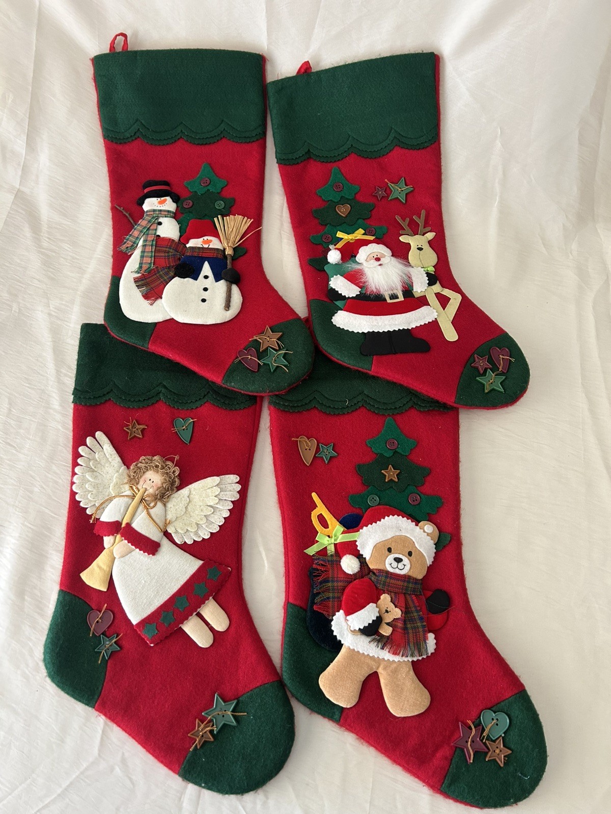 Vintage 90’s Set 4 Felt 3D Christmas Stockings cottage core primitive country Vintage 90’s Set 4 Felt 3D Christmas Stockings cottage core primitive country