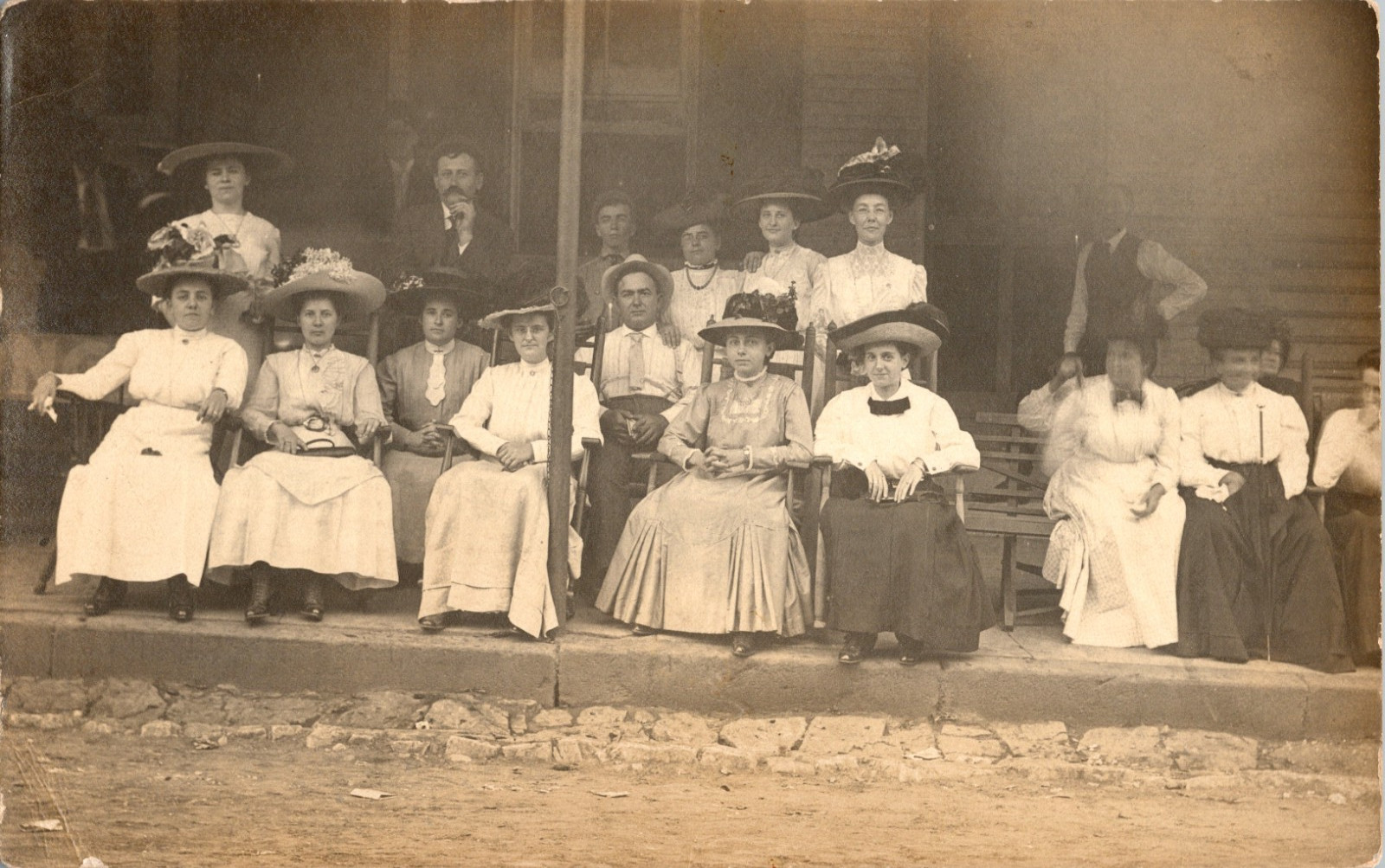 c1910 RPPC Women Huge Edwardian Picture Hats Porch Group Fashion Photo