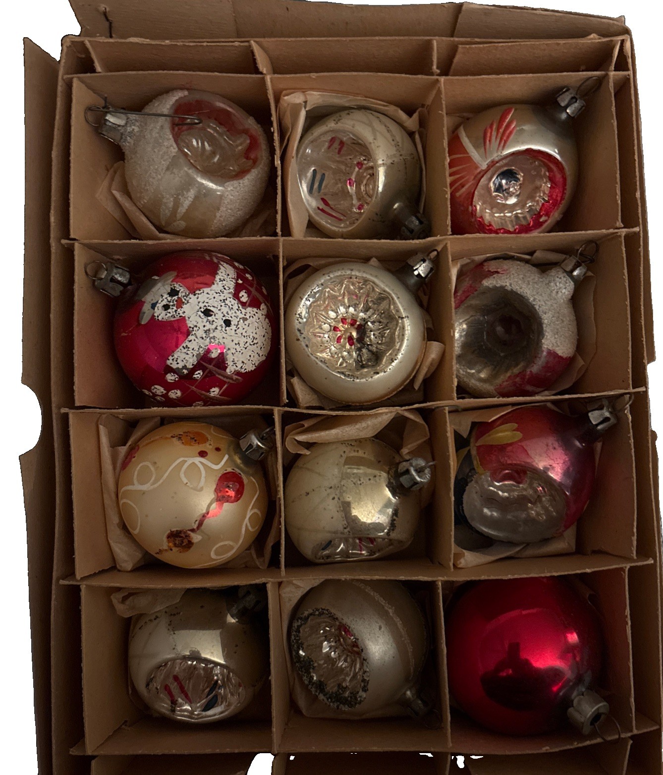Rare 12 antique glass feather tree Xmas ornaments indents Rare 12 antique glass feather tree Xmas ornaments indents