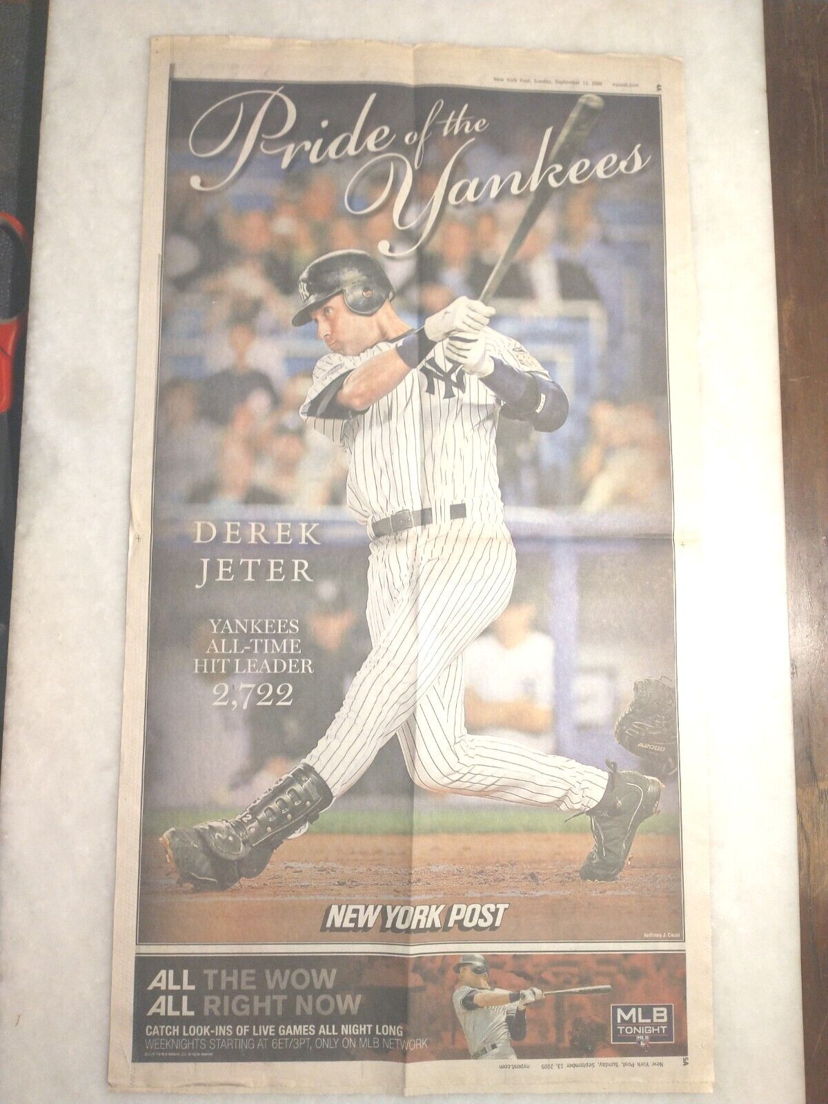 Derek Jeter NY Post Newspaper 9/13/2009 Pride Of Yankees Poster Collctrs Edition