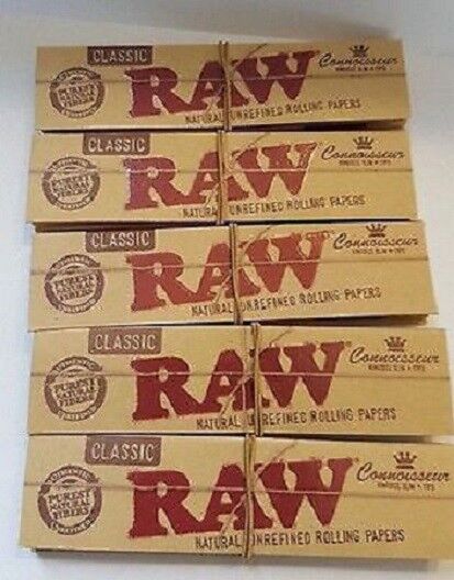 5X Packs of RAW KING SIZE Slim CONNOISSEUR papers with TIPS Unbleached Natural