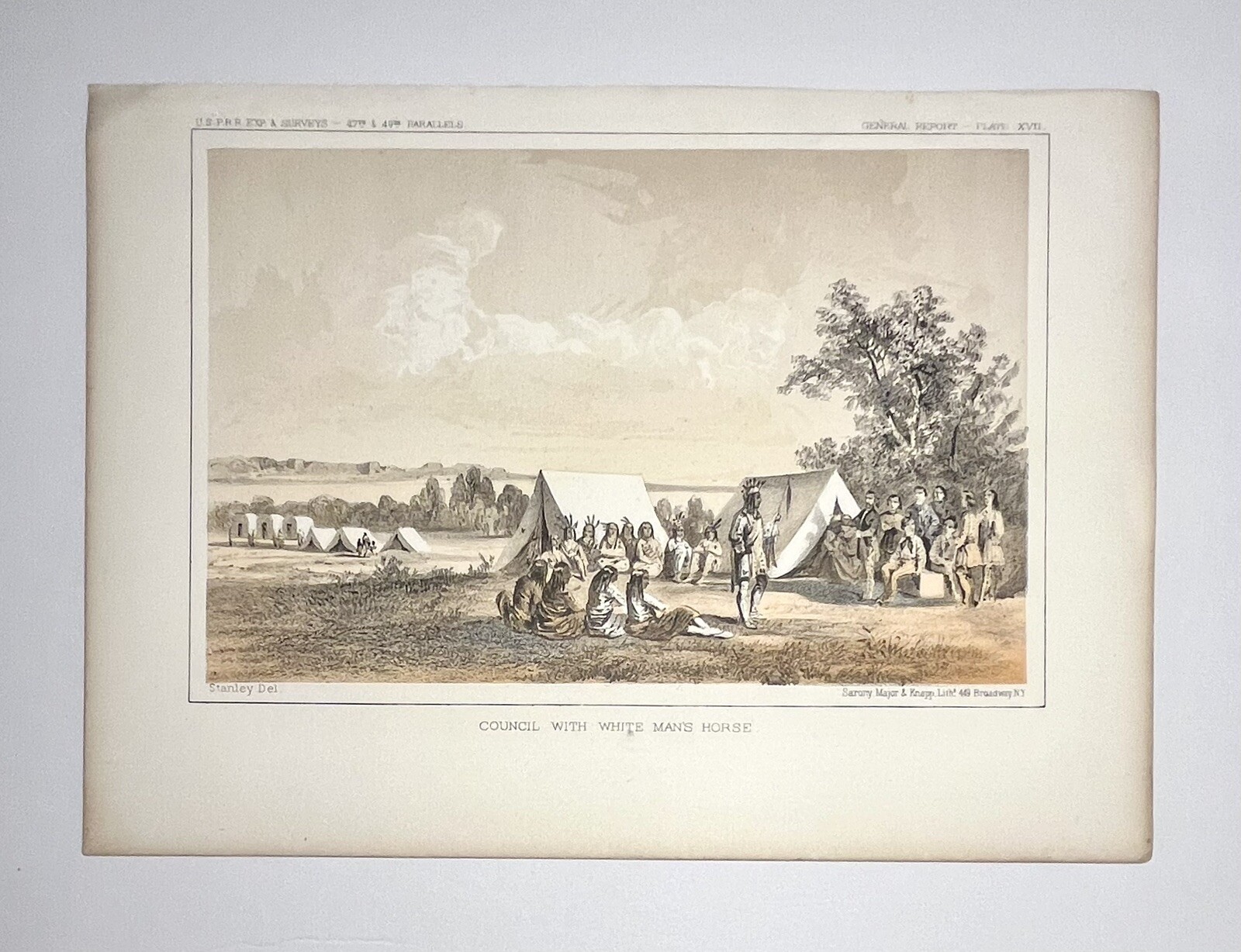 1855 John Mix Stanley Council with White Man’s Horse Lithograph PRINT Pacific RR
