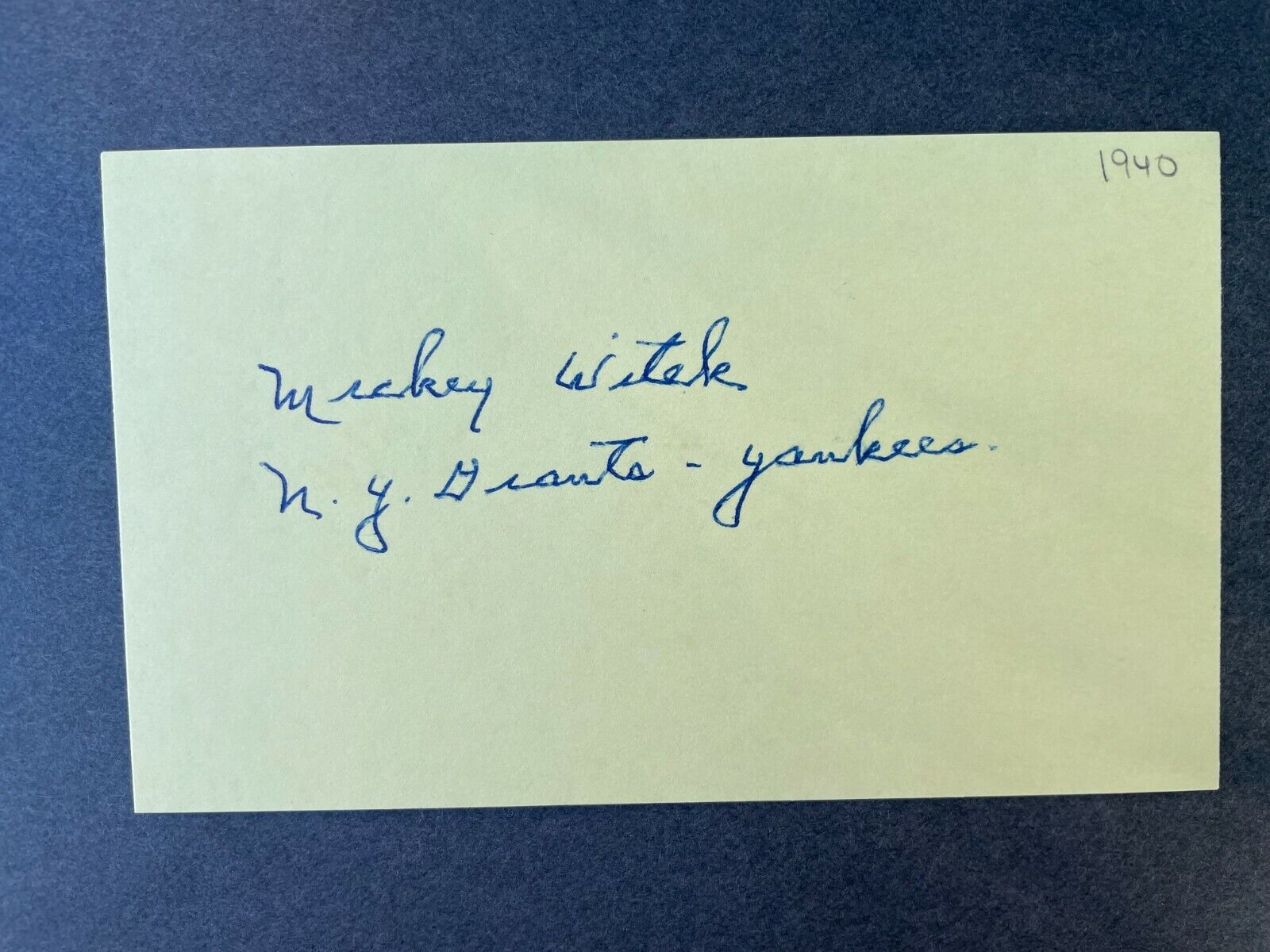 1940 GIANTS: Mickey Witek, SIGNED 3x5 (BSJ), D.1990
