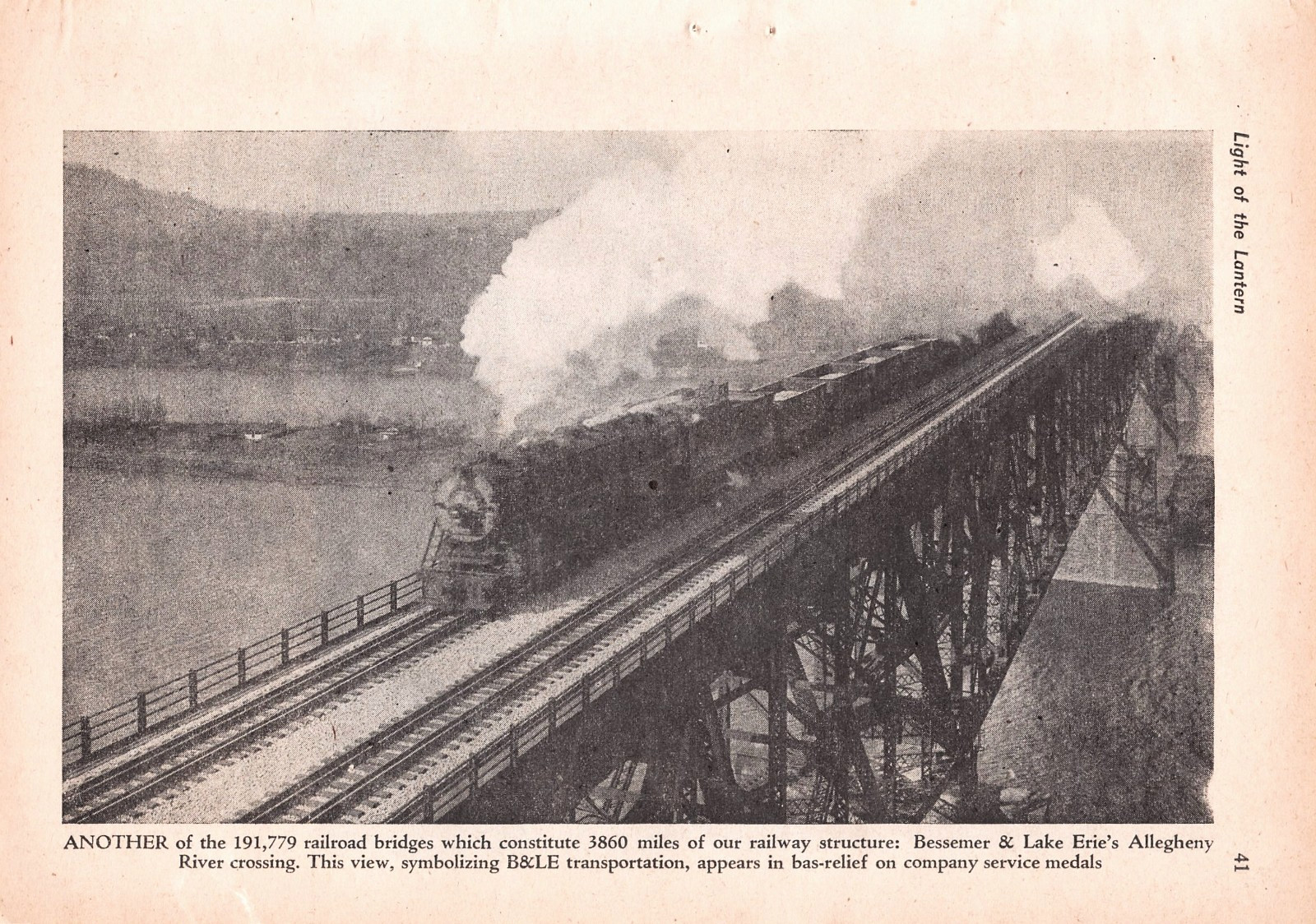 B&LE 2-10-2 Santa Fe Steam Locomotive Crosses Allegheny River Viaduct Mag Cutout