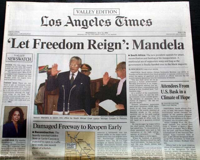 NELSON MANDELA Anti Apartheid South Africa President Inauguration 1994 Newspaper