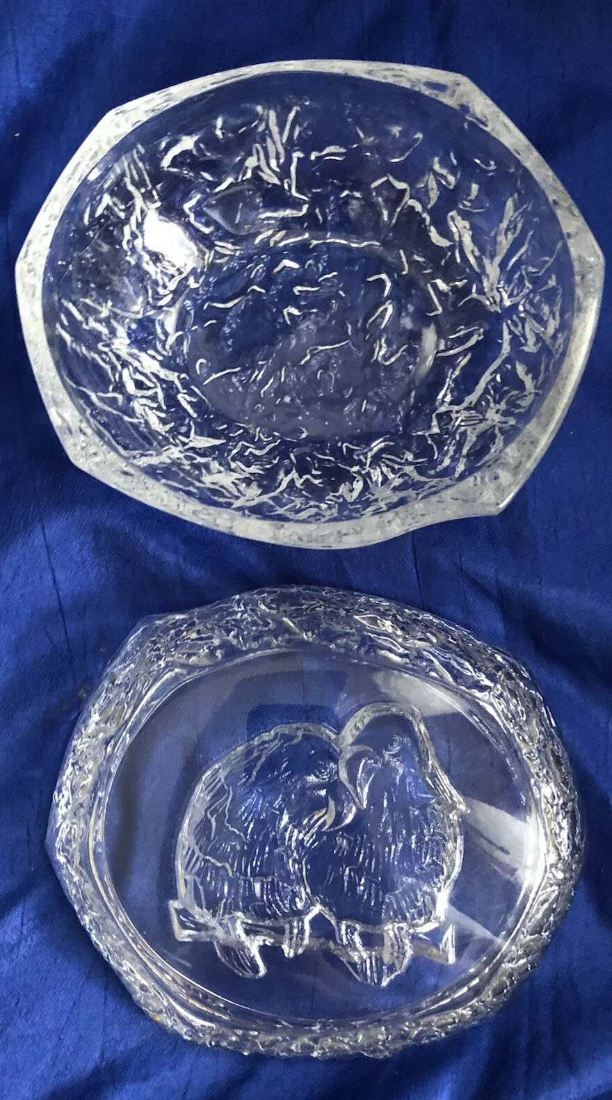 Lead Crystal? Glass Engraved Love Birds Trinket Box with Lid Simple Elegance VTG