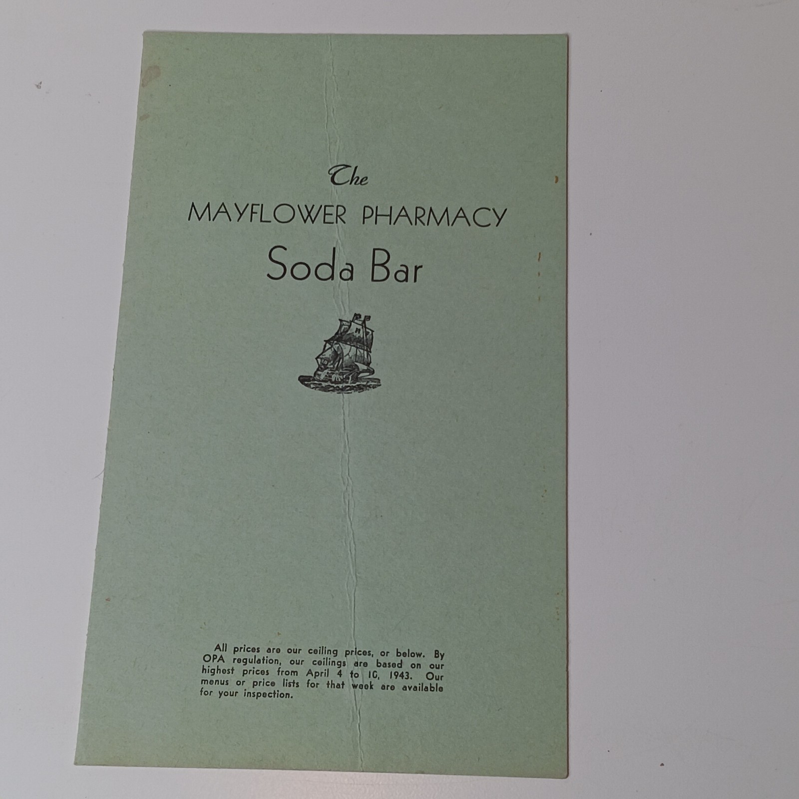 1940s The Mayflower Pharmacy Soda Bar Ice Cream Shop Store Menu 1940s The Mayflower Pharmacy Soda Bar Ice Cream Shop Store Menu