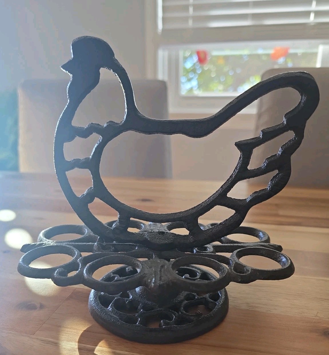 Antique Black Cast Iron Standing Chicken 8 Egg Holder Beautiful Condition Antique Black Cast Iron Standing Chicken 8 Egg Holder Beautiful Condition
