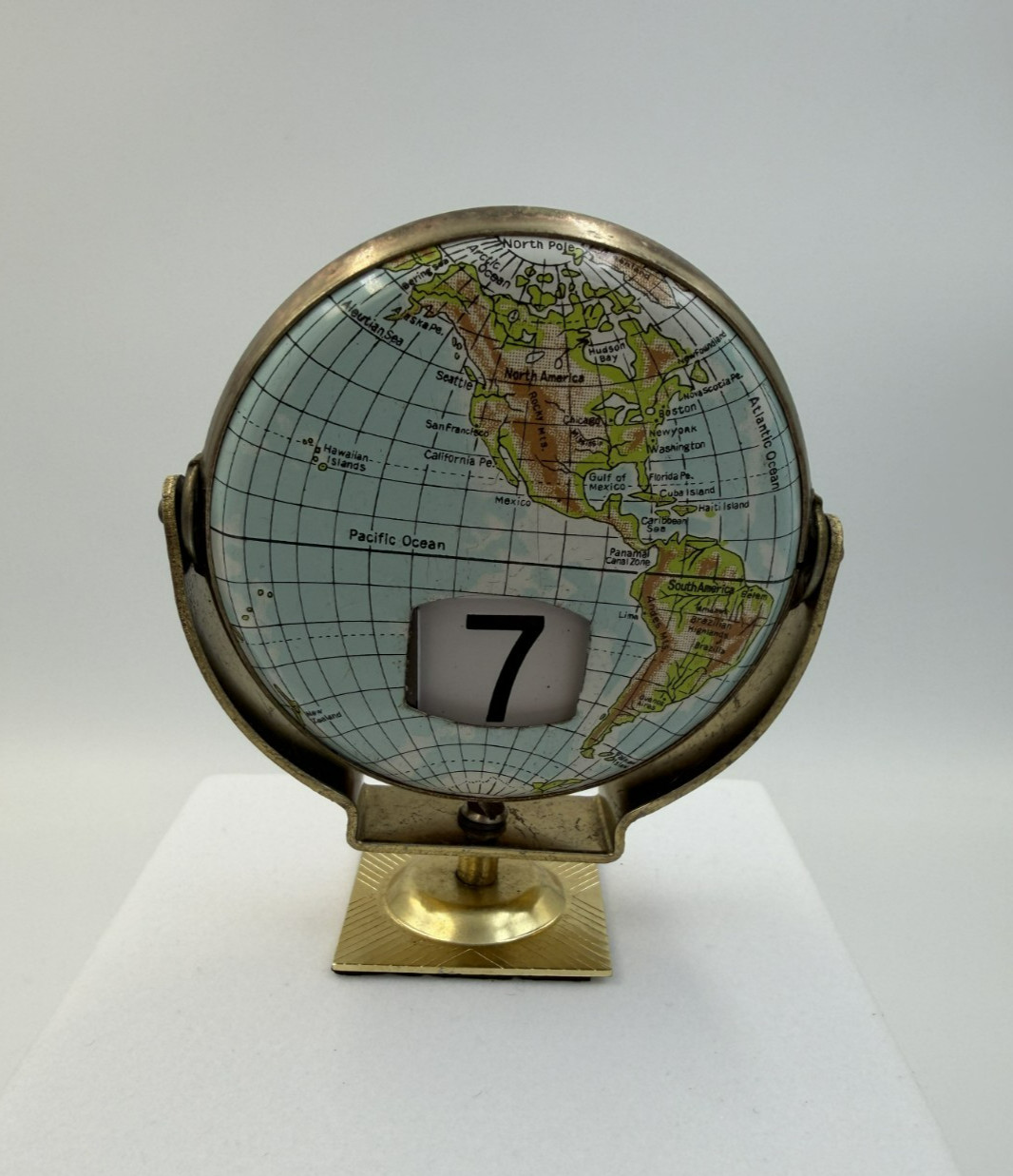Vintage 1960s Mid-Century Modern Globe Perpetual Flip Desk Calendar