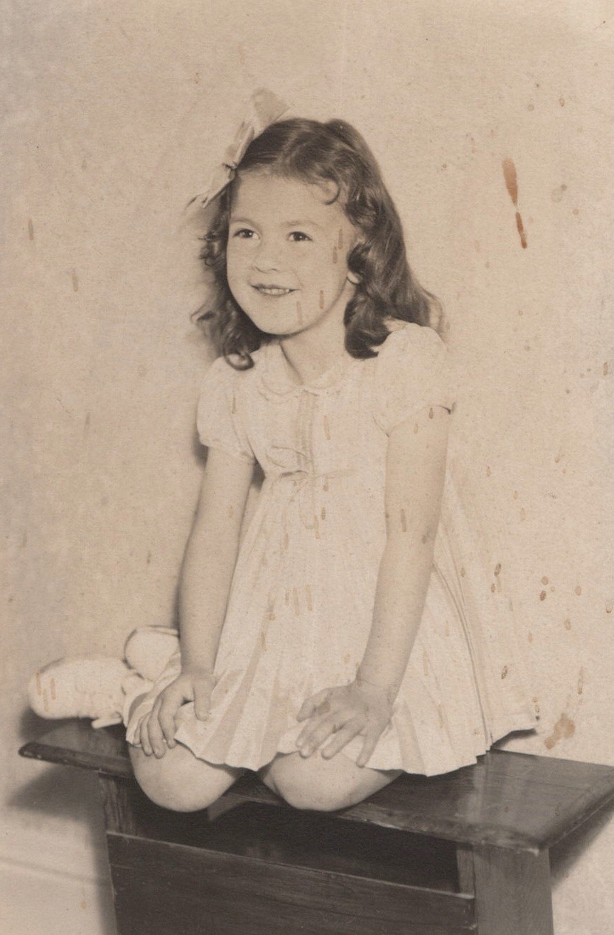 STAINED 1940s Girl Child Classic Studio Portrait Childhood Centered Formal Pose