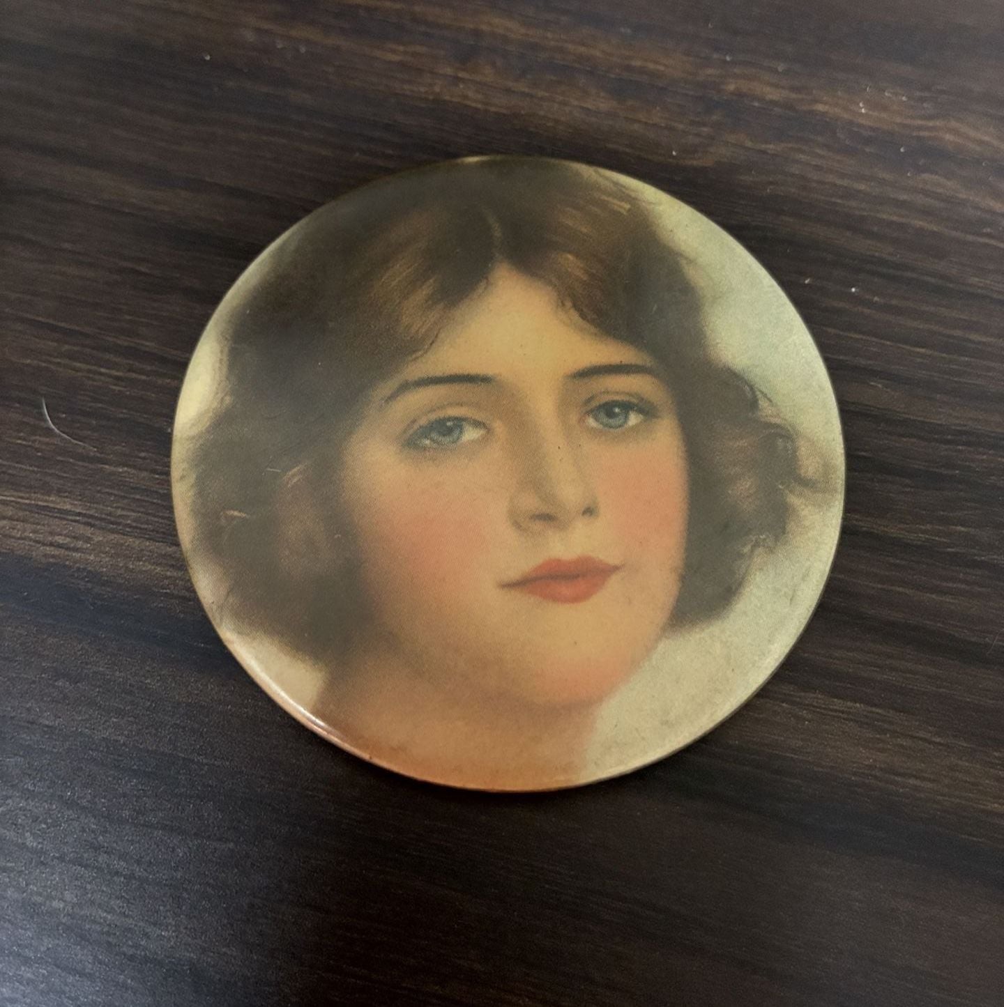 Antique 1920s Gibson Girl Portrait Pocket Mirror Antique 1920s Gibson Girl Portrait Pocket Mirror