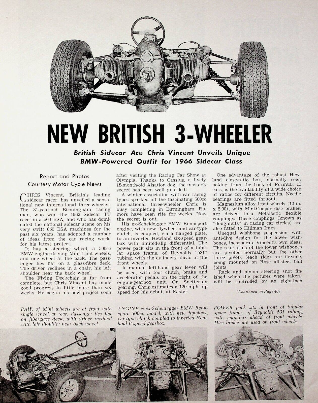 1966 British 3-Wheeler Chris Vincent Sidecar - 2-Page Vintage Motorcycle Article