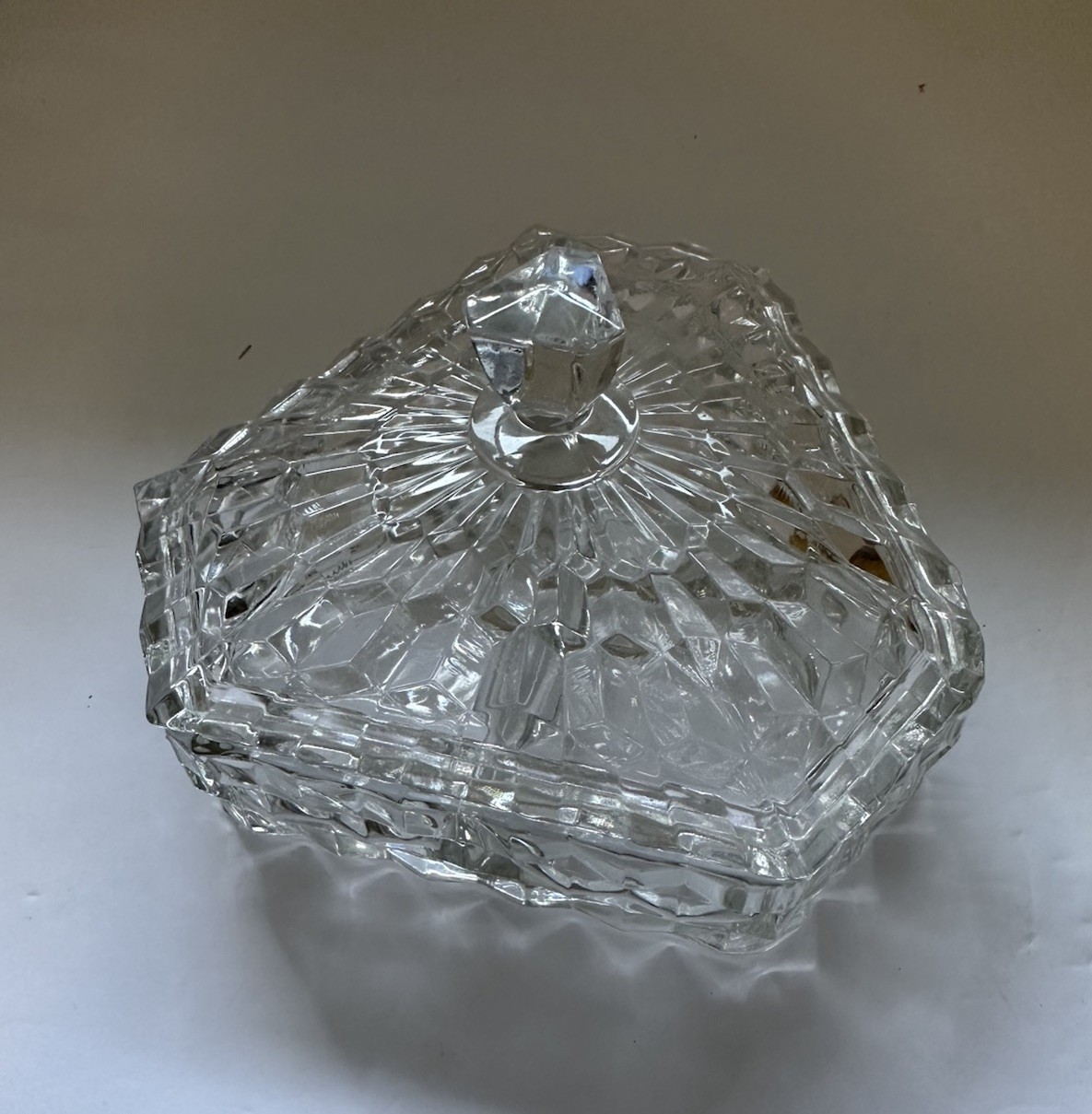VTG Fostoria American Glass Candy Dish Covered Hexagon 3 Divided Sections VTG Fostoria American Glass Candy Dish Covered Hexagon 3 Divided Sections