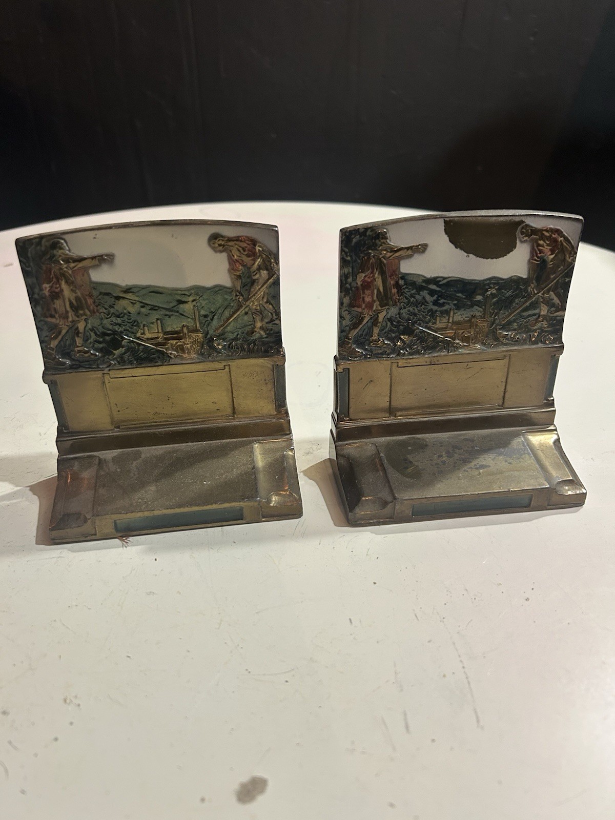 Vintage 1925 Pompeian Bronze Co The Pioneers Metal Bookends Vintage 1925 Pompeian Bronze Co The Pioneers Metal Bookends