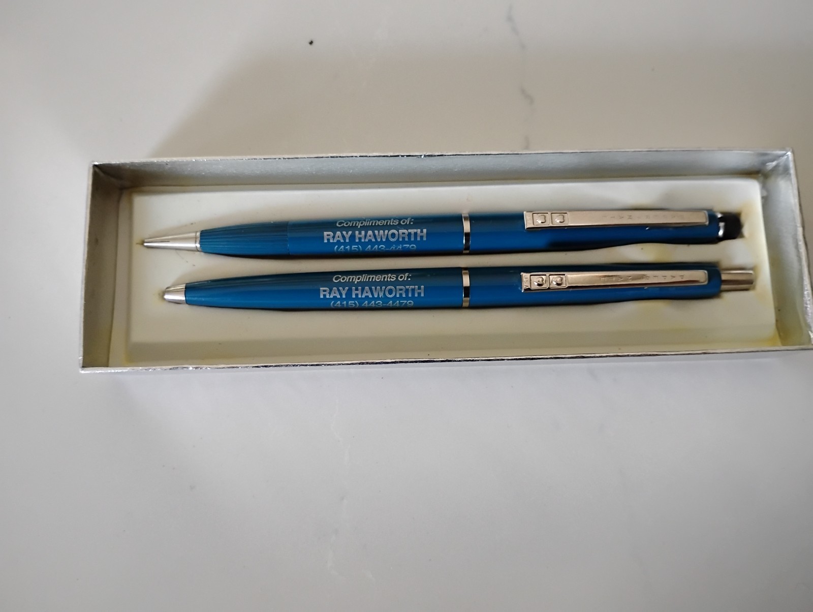 Vintage Double Heart Paper Mate Blue Chrome Ballpoint Pen Mechanical Pencil Box Vintage Double Heart Paper Mate Blue Chrome Ballpoint Pen Mechanical Pencil Box