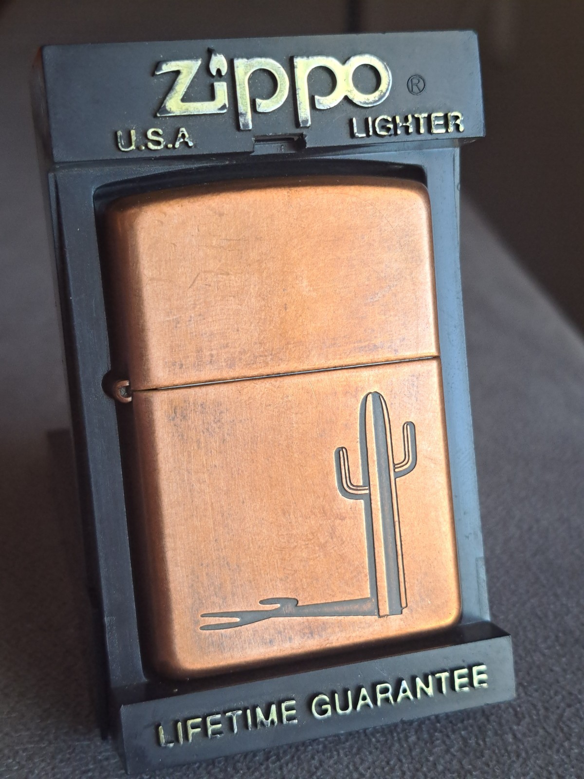 RARE Vintage 1996 Zippo Marlboro Saguaro Cactus Lighter Antique Copper Etched RARE Vintage 1996 Zippo Marlboro Saguaro Cactus Lighter Antique Copper Etched