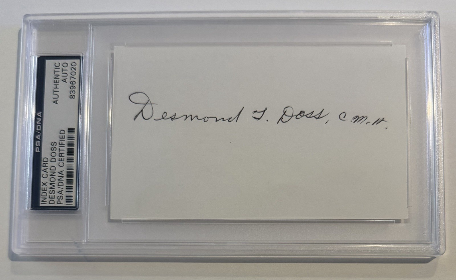 Desmond Doss Signed Index Card - Word War II Medal of Honor - PSA Slabbed