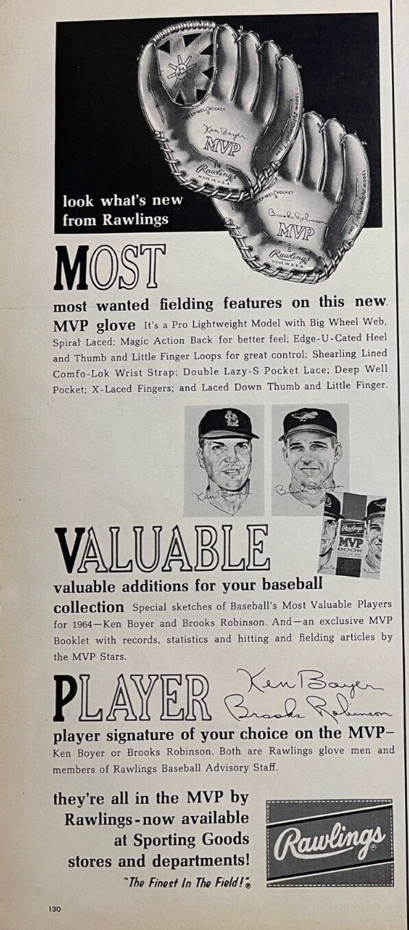 Magazine Advertisement 1965 Rawlings Sporting Goods MVP Baseball Glove