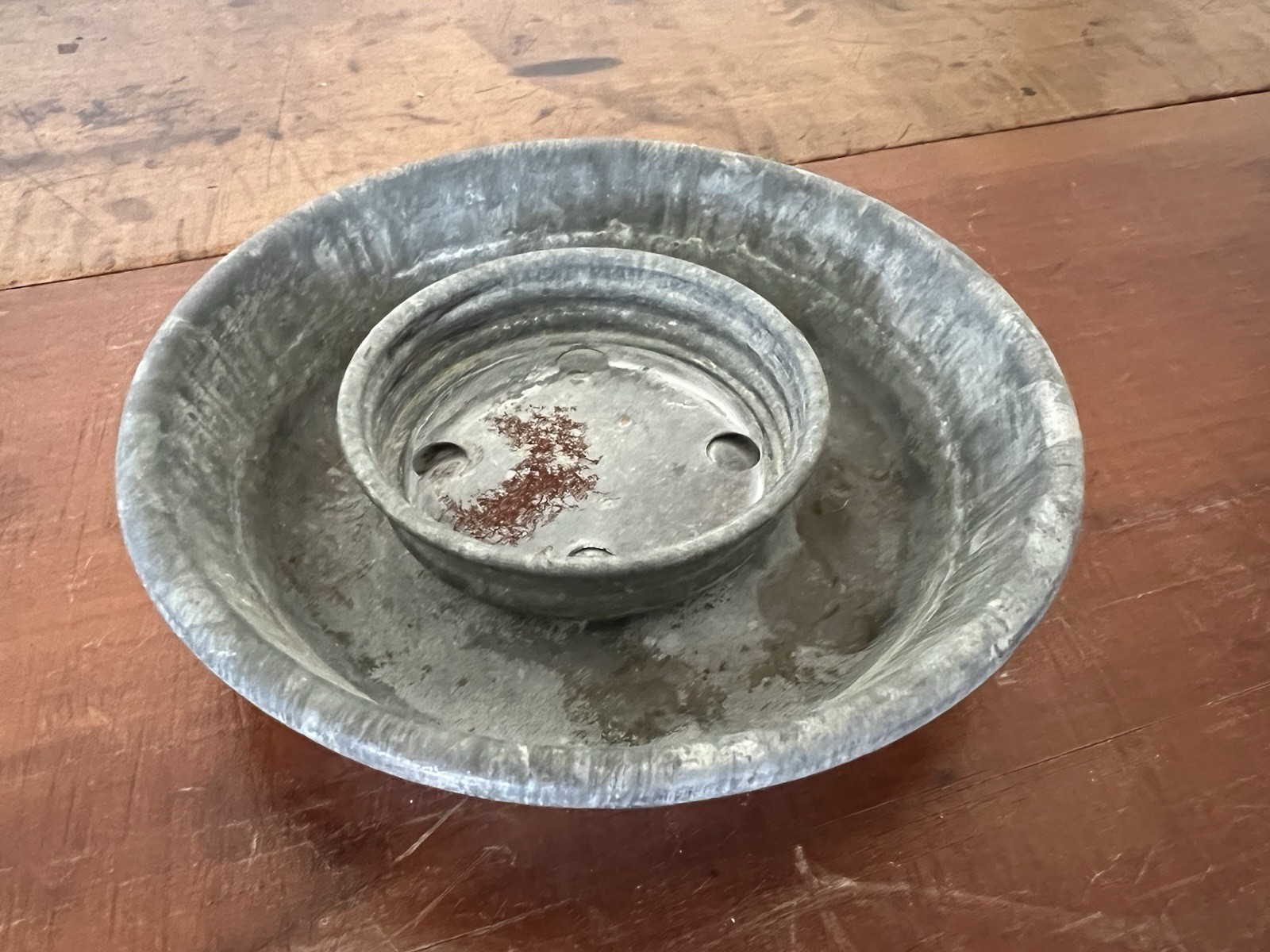 Vintage Small Galvanized Chicken Waterer Base Vintage Small Galvanized Chicken Waterer Base