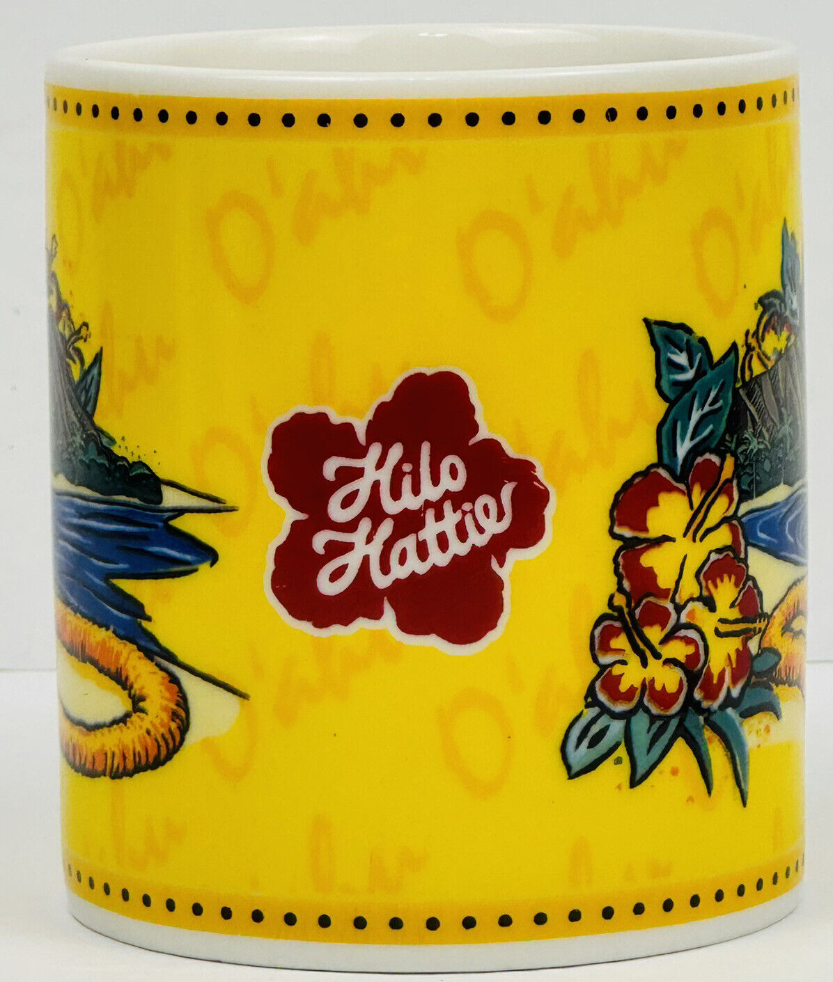 Vintage 2002 Hilo Hattie Hawaii Coffee Mug Oahu Diamond Head Lei Hibiscus