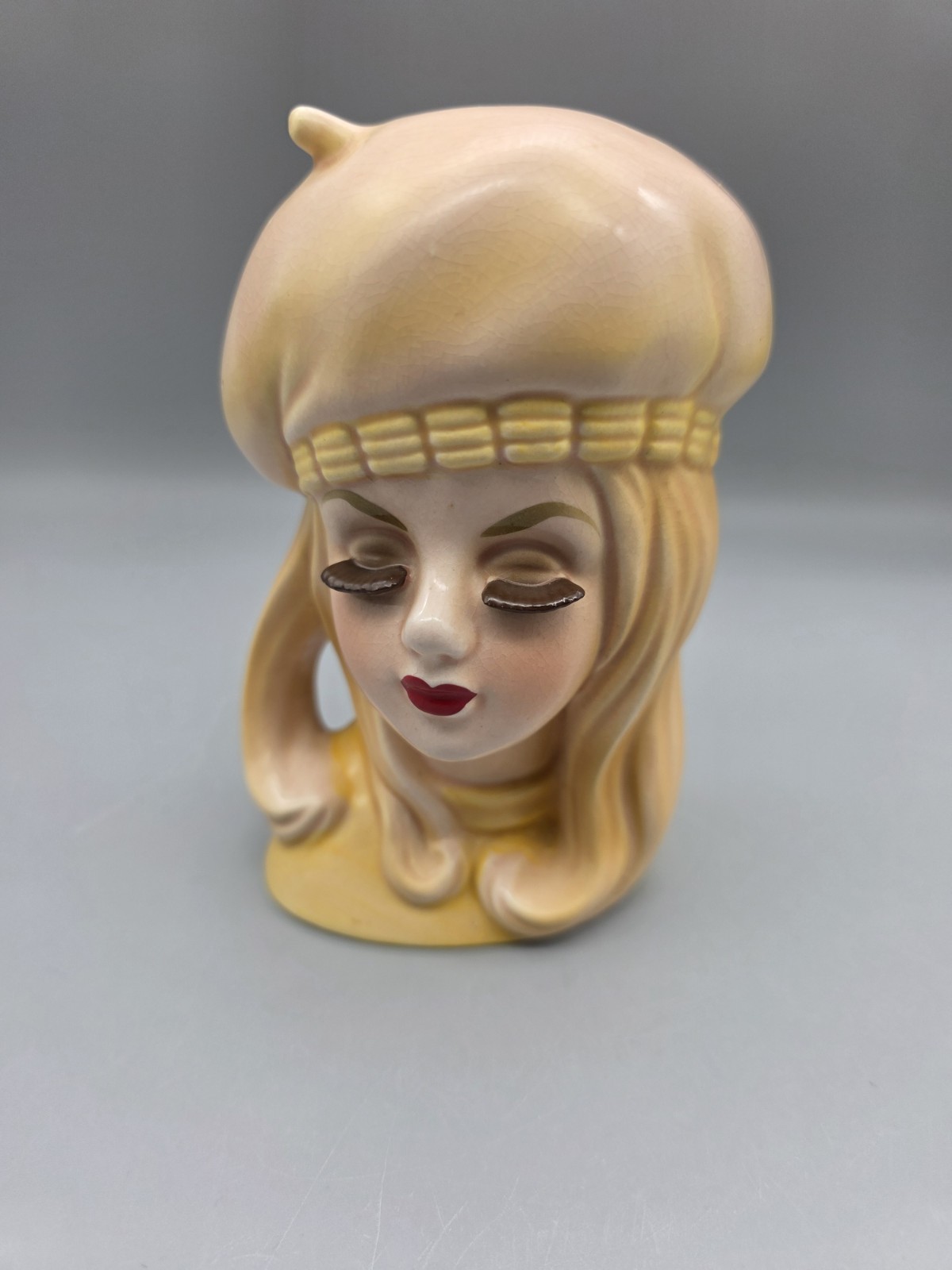 Vintage Rubens 4128 Head Vase Lady With Blonde Hair Wearing A Beret