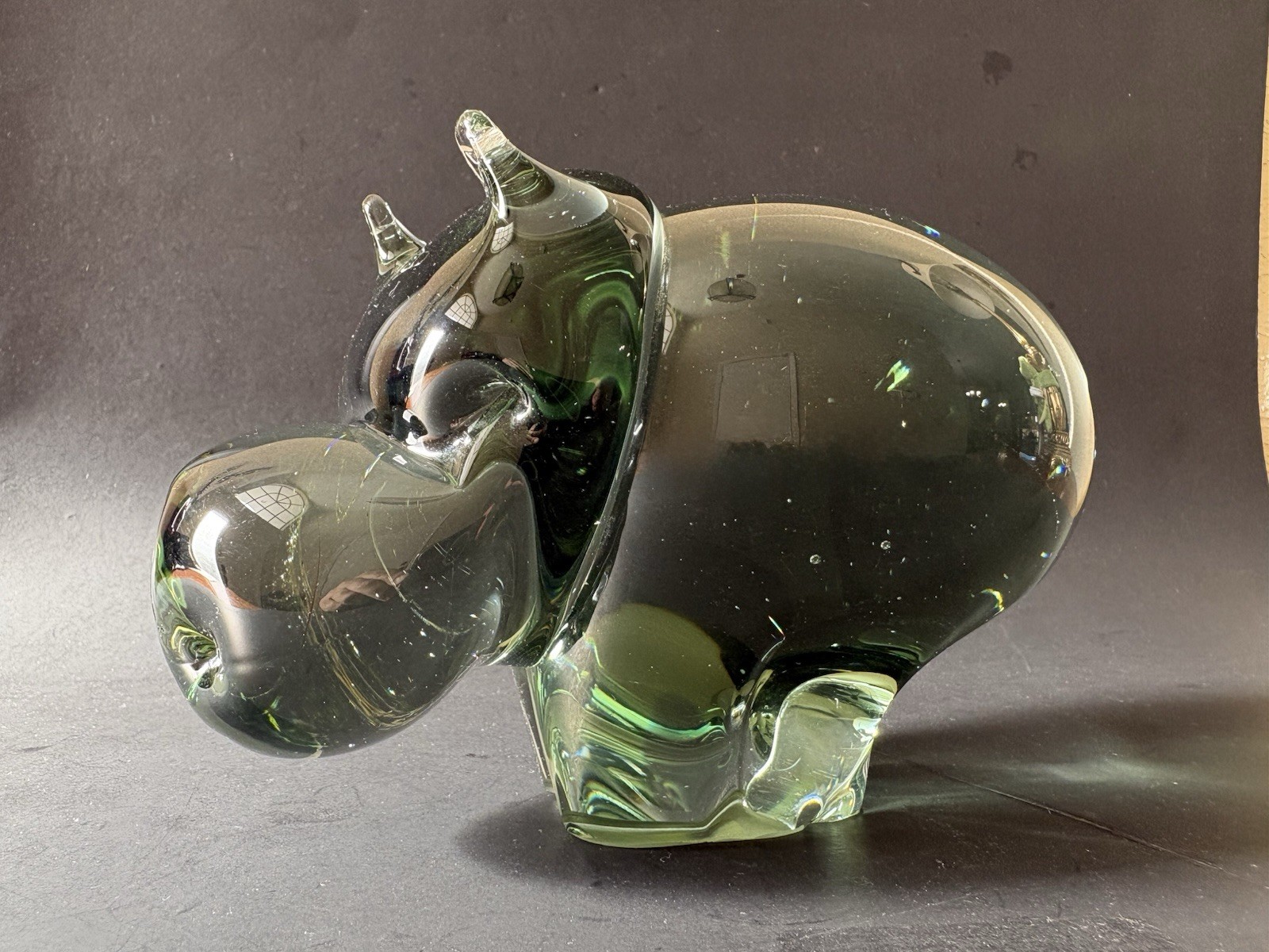 Glass Hippo Figurine Vintage Recycled Ngwenya Heavy Paperweight Eswatini Animal