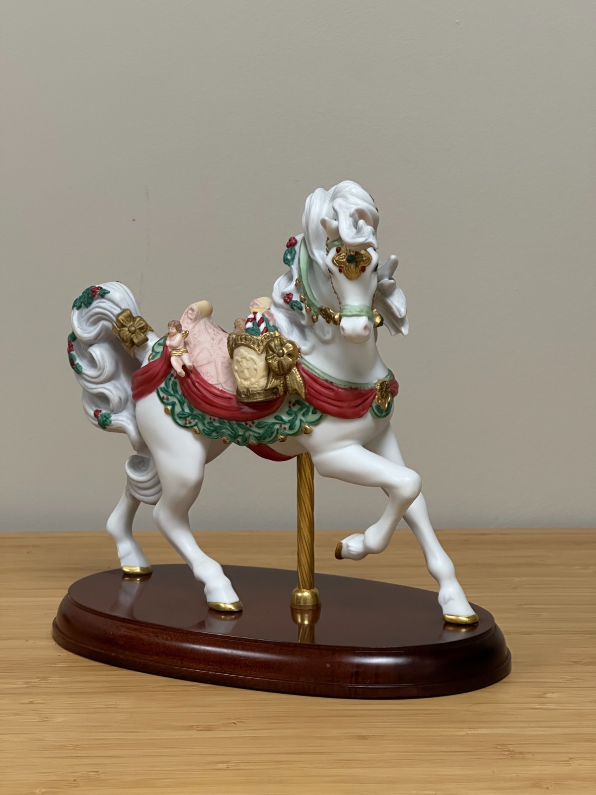 Vintage 1994 Lenox Christmas Carousel Horse Porcelain Figurine Cherub 24K Gold