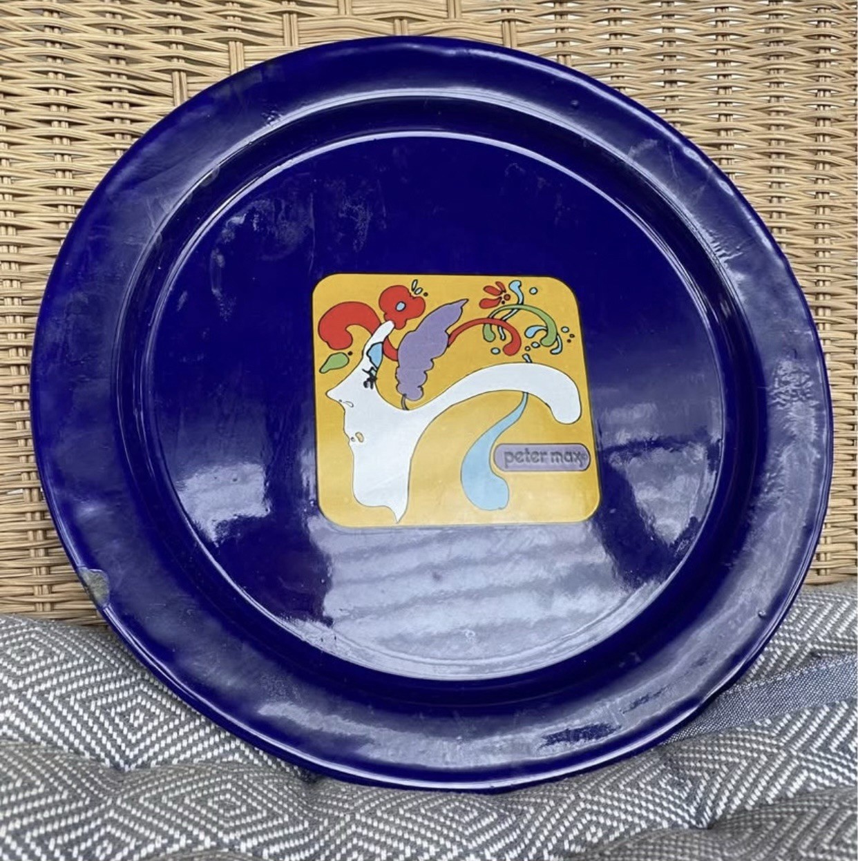 VTG 60s PETER MAX Blue Metal Enamel Tray Ernest Sohn Creations Pop Art Japan VTG 60s PETER MAX Blue Metal Enamel Tray Ernest Sohn Creations Pop Art Japan