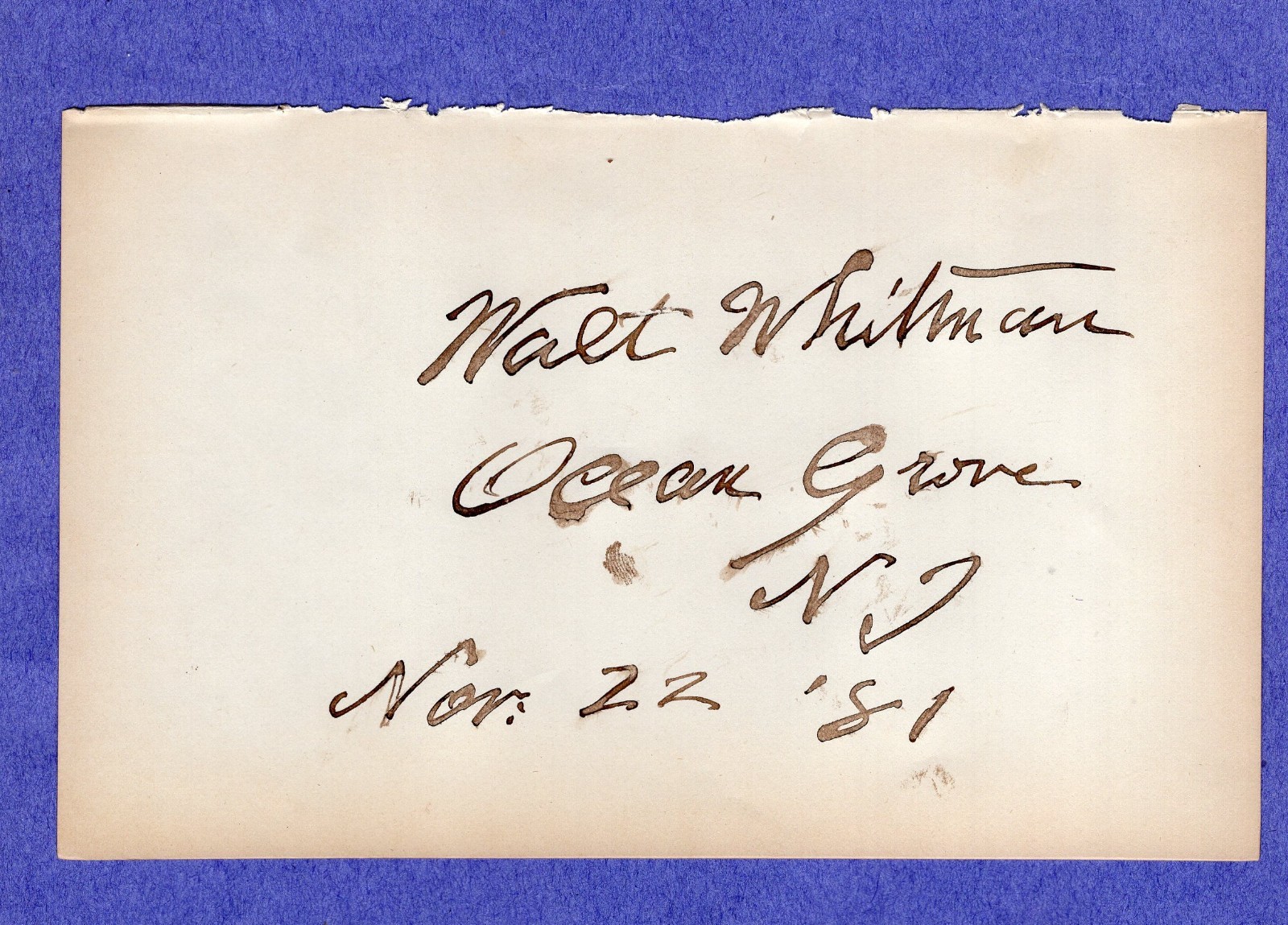 WALT WHITMAN 1881 AUTOGRAPHED BOOK PAGE WALT WHITMAN 1881 AUTOGRAPHED BOOK PAGE