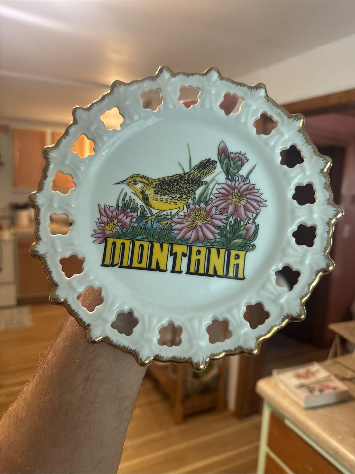 vintage Montana souvenir collector plate state bird and state flower 1950s Korea vintage Montana souvenir collector plate state bird and state flower 1950s Korea