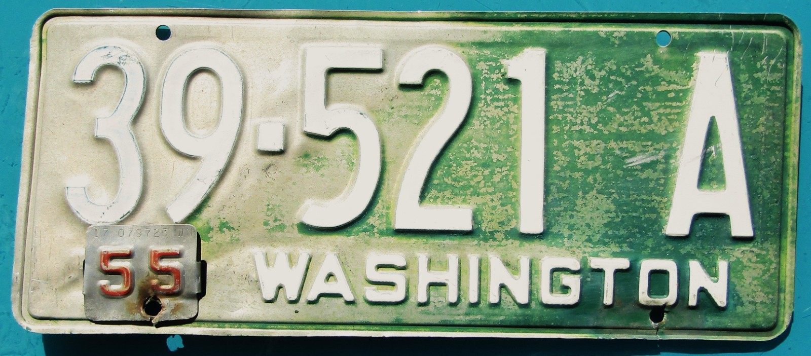 1955 1954 WASHINGTON License Plate #39-521 A (including metal 1955 tab)