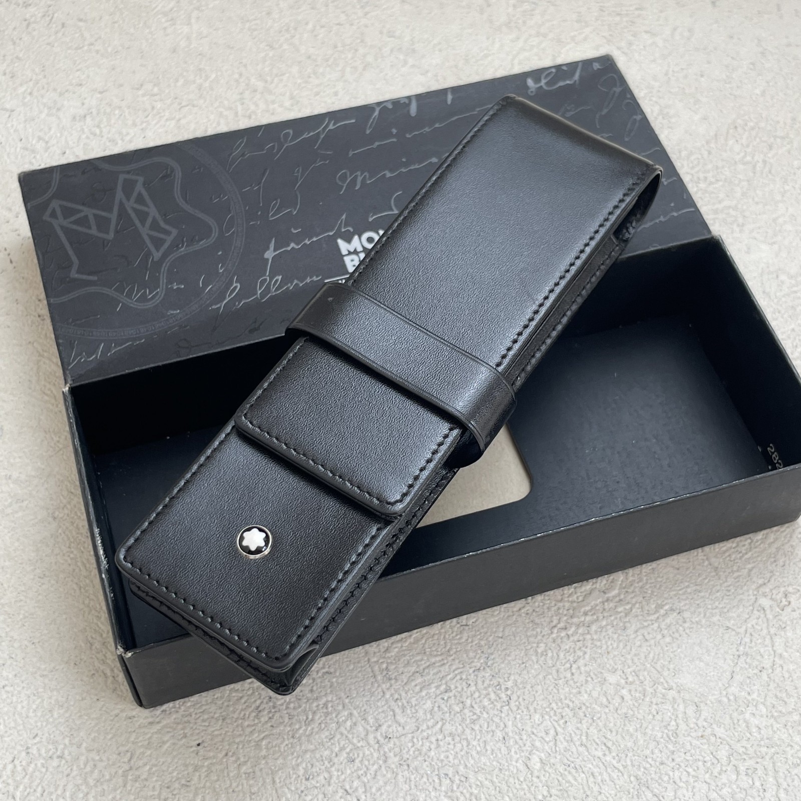 Montblanc Meisterstuck Edition Siena Black Leather 2Pen Case Pouch Holder BS176
