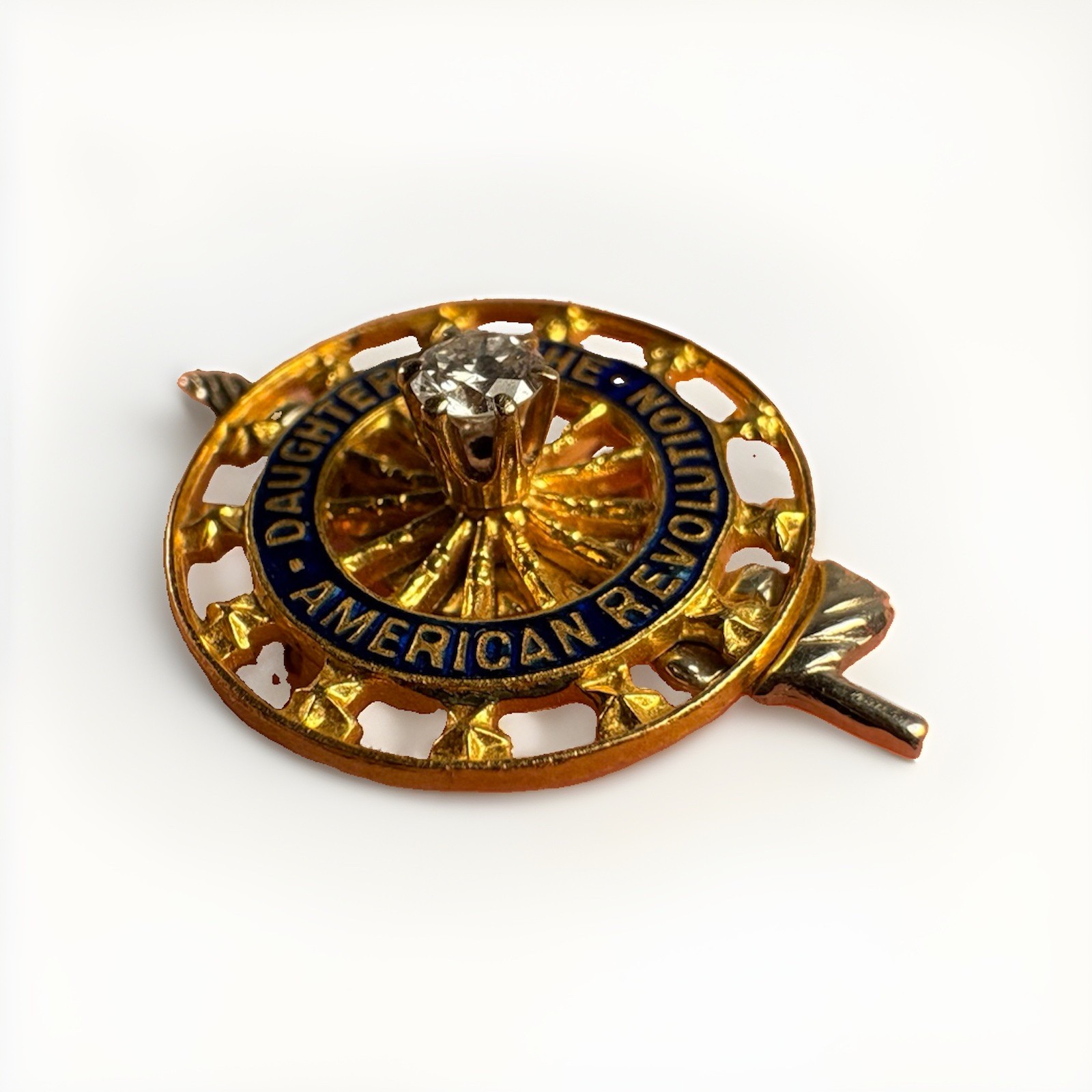 Vintage 14k Gold Diamond Recognition Pin Daughters the American Revolution DAR