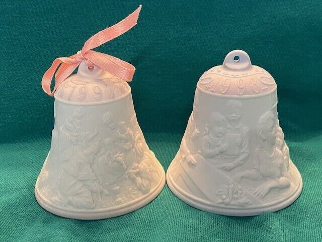 Set of 2 'Different Shaped' Lladro Christmas Bells dated 1997, 1998 Box for 1998