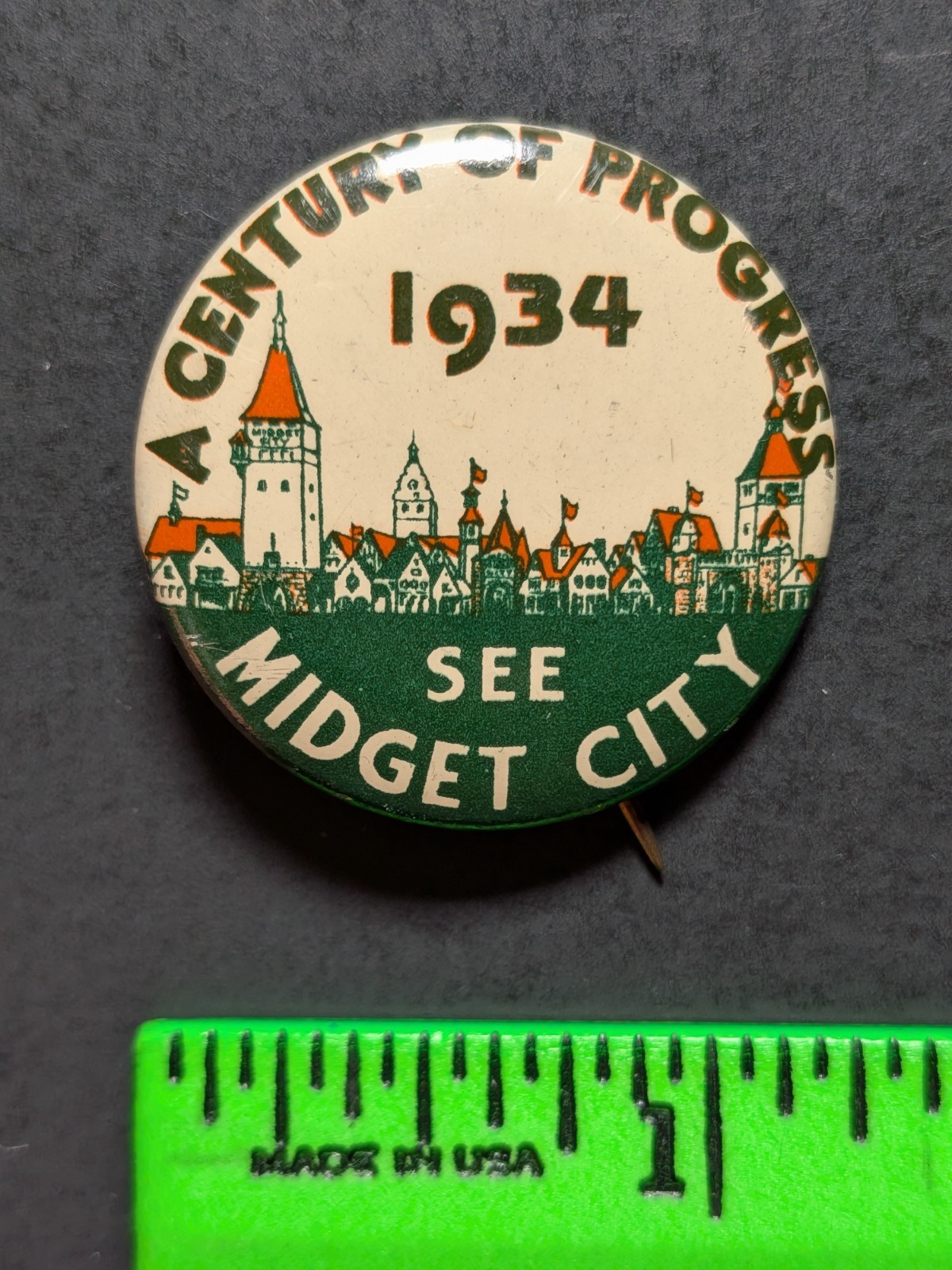 Vintage 1934 Midget City Pinback Pin